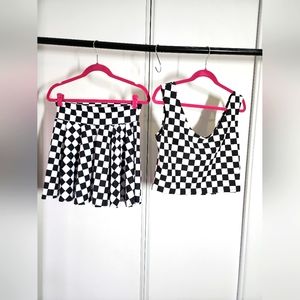 Coquetry clothing skater set. Large Skirt with xl crop top. Spandex checkered